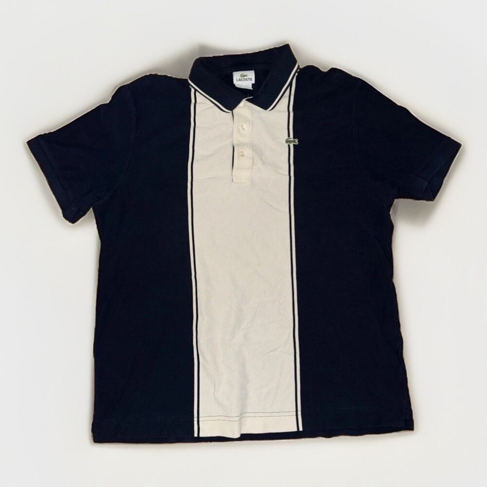 Lacoste Colorblock Polo Shirt Tan Navy Blue Men’s Size 7 22x26